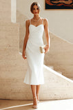 Vestido Midi fruncido con tirantes blancos de sirena