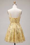Vestido de bienvenida amarillo de tirantes finos de tirantes finos