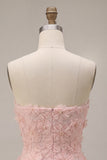 Vestido corto corto rosa de fin de semana floral perlado con perlas y tirantes en línea A