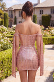 Vestido de bienvenida a casa con lentejuelas con champán brillante y bodycon hombro