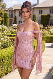 Vestido de bienvenida a casa con lentejuelas con champán brillante y bodycon hombro