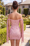 Vestido de bienvenida a casa con lentejuelas con champán brillante y bodycon hombro