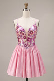 Vestido de bienvenida rosa rosa con tirantes finos y lentejuelas