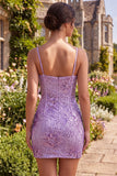Plum Bodycon con tirantes finos Corset, lentejuelas, vestido de bienvenida con lazo