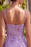 Plum Bodycon con tirantes finos Corset, lentejuelas, vestido de bienvenida con lazo