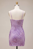 Plum Bodycon con tirantes finos Corset, lentejuelas, vestido de bienvenida con lazo