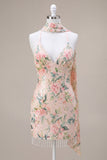 Vestido de bienvenida a casa con lentejuelas bodycon flores blancas y rosa brillante