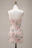 Vestido de bienvenida a casa con lentejuelas bodycon flores blancas y rosa brillante