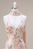 Vestido de bienvenida a casa con lentejuelas bodycon flores blancas y rosa brillante