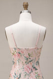 Vestido de bienvenida a casa con lentejuelas bodycon flores blancas y rosa brillante