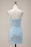 Vestido de bienvenida de bienvenida con Bodycon brillante azul cielo con tirantes gruesos y lentejuelas