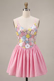 Vestido de bienvenida rosa rosa con tirantes finos y lentejuelas