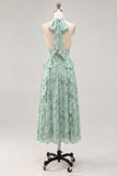 Vestido midi floral de chiffon con volantes y escote en forma de A-line Sage con abertura