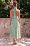 Vestido midi floral de chiffon con volantes y escote en forma de A-line Sage con abertura