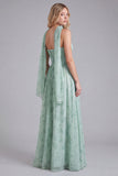 Corsé de chiffon Sage con estampado floral y bufanda de cuello largo