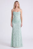 Vestido largo de dama de honor con tirantes finos florales de sirena