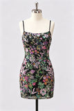 Vestido corto de bienvenida con bordado floral lila bodycon lentejuelas y cordón en la espalda