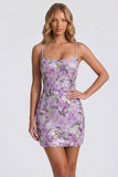 Vestido corto de bienvenida con bordado floral lila bodycon lentejuelas y cordón en la espalda