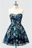 Vestido de bienvenida floral lila A-Line Sweetheart con lentejuelas y encaje en la espalda