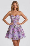 Vestido de bienvenida floral lila A-Line Sweetheart con lentejuelas y encaje en la espalda