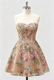 Vestido de bienvenida floral lila A-Line Sweetheart con lentejuelas y encaje en la espalda