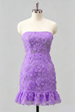 Vestido de bienvenida a casa, sin tirantes y volantes con volantes y cuentas florales azul claro, con encaje en la espalda