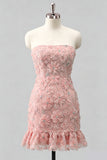 Vestido de bienvenida a casa, sin tirantes y volantes con volantes y cuentas florales azul claro, con encaje en la espalda
