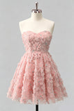 Vestido de bienvenida floral con cuentas y cordones de Dusty Rose Rose, Sweetheart A-Line