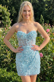Bodycon Strapless Floral Corset transparente Corset de lentejuelas Vestido de Homecoming con encaje en la espalda