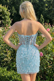 Bodycon Strapless Floral Corset transparente Corset de lentejuelas Vestido de Homecoming con encaje en la espalda