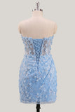 Bodycon Strapless Floral Corset transparente Corset de lentejuelas Vestido de Homecoming con encaje en la espalda