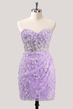 Bodycon Strapless Floral Corset transparente Corset de lentejuelas Vestido de Homecoming con encaje en la espalda