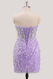 Bodycon Strapless Floral Corset transparente Corset de lentejuelas Vestido de Homecoming con encaje en la espalda