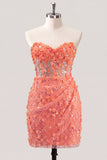 Bodycon Strapless Floral Corset transparente Corset de lentejuelas Vestido de Homecoming con encaje en la espalda