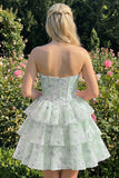 Corsé corsé rosa de cortes florales en línea A de nivel Sweetheart Vestido corto de bienvenida