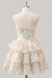 Corsé corsé rosa de cortes florales en línea A de nivel Sweetheart Vestido corto de bienvenida