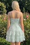 Vestido de bienvenida rosa con volantes de tirantes finos en línea A con tirantes finos en línea A