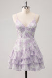 Vestido de bienvenida rosa con volantes de tirantes finos en línea A con tirantes finos en línea A