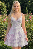 Vestido de bienvenida rosa con volantes de tirantes finos en línea A con tirantes finos en línea A