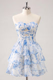 Vestido de bienvenida de chiffon floral de chiffon azul claro azul claro