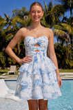 Vestido de bienvenida de chiffon floral de chiffon azul claro azul claro
