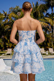 Vestido de bienvenida de chiffon floral de chiffon azul claro azul claro
