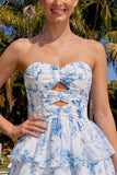 Vestido de bienvenida de chiffon floral de chiffon azul claro azul claro