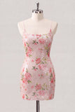 Vestido de bienvenida de bienvenida con Bodycon blanco blanco brillante de tirantes finos florales con lentejuelas
