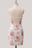 Vestido de bienvenida de bienvenida con Bodycon blanco blanco brillante de tirantes finos florales con lentejuelas
