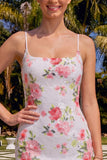 Vestido de bienvenida de bienvenida con Bodycon blanco blanco brillante de tirantes finos florales con lentejuelas