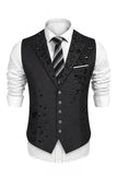 Chaleco negro de solapa con pico y pecho simple con solapas de hombre y cuentas