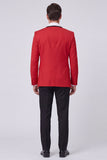 Traje de baile de graduación rojo de dos piezas de un solo botón en solapa Peak
