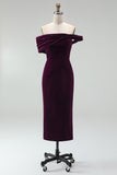 Vestido cóctel midi de terciopelo midi con bodycon color burdeos