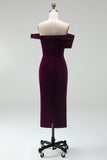 Vestido cóctel midi de terciopelo midi con bodycon color burdeos